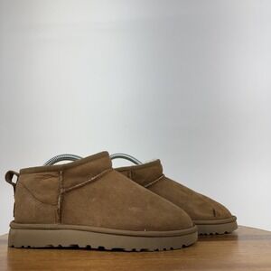 Womens Ugg Classic Ultra Mini Tan Shearling Lined Comfort Boots Size 6 M GUC